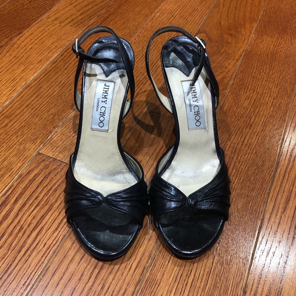 Jimmy Choo Shoes - Jimmy Choo Black Leather Slingback Sandals 36.5